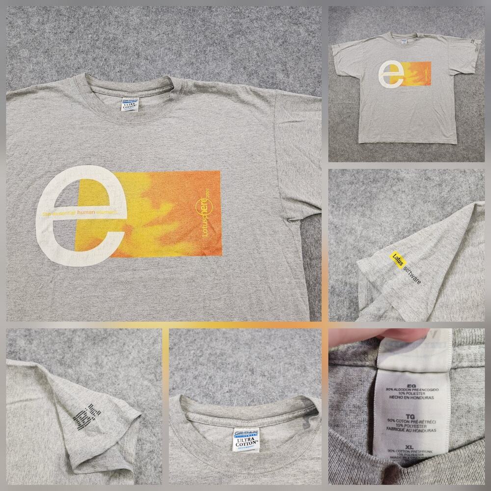 VTG Y2K IBM Lotus T Shirt Mens XL Gray Graphic Promo Advertising Software Tech